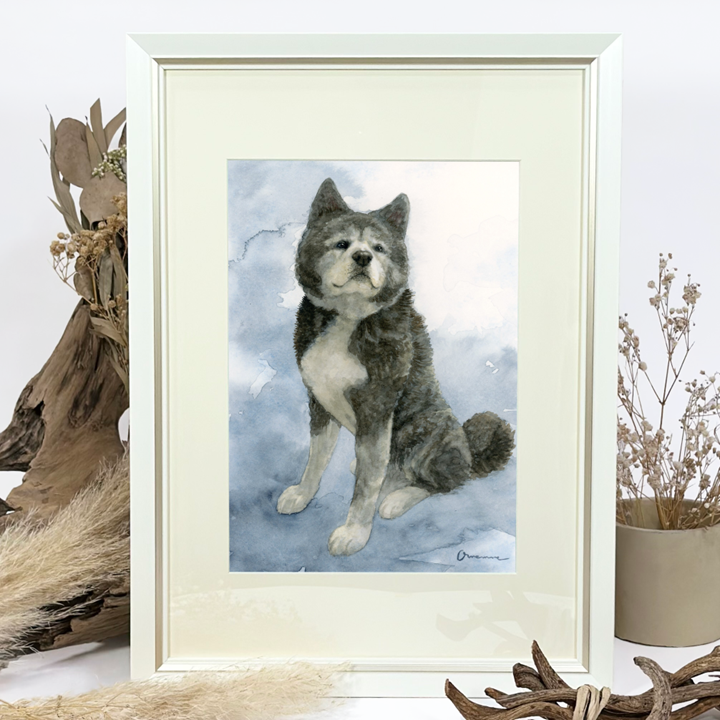 【ペット画制作】A5サイズ用紙　額縁有り　（犬の絵　猫の絵　動物画） 似顔絵イラスト（額縁付）｜ペットの似顔絵イラスト 犬猫のオーダー